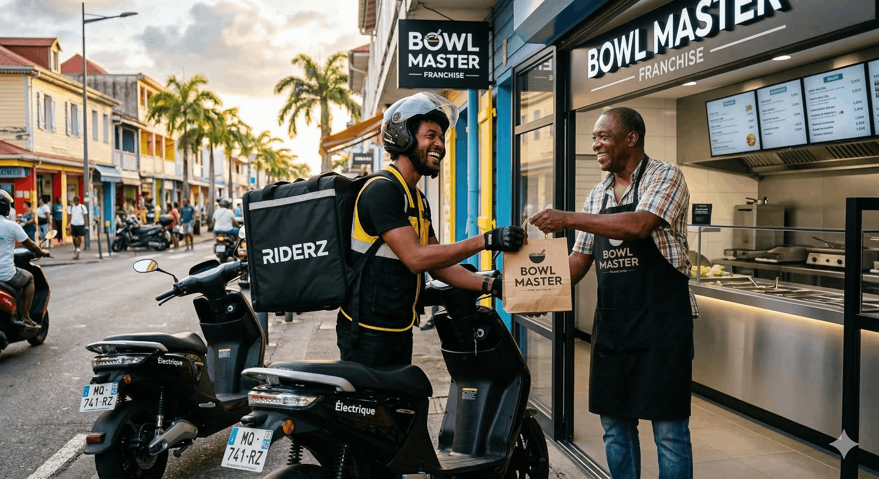 Livreur Riderz récupérant une commande